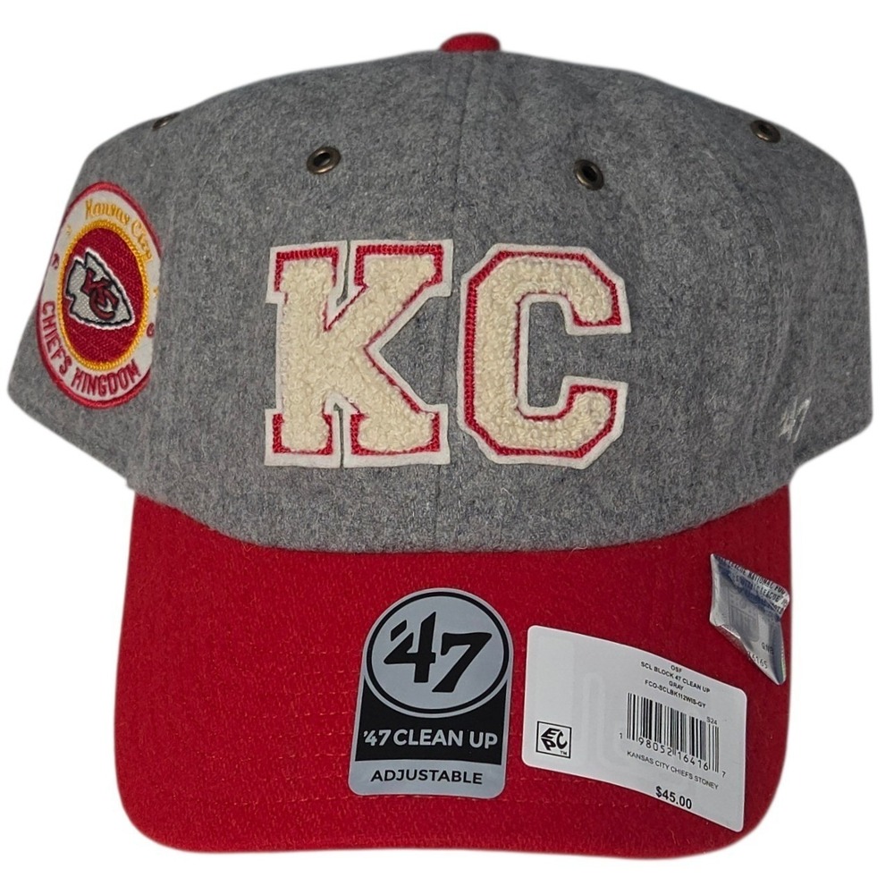Stoney‎ Clover 47 Brand Kansas City Chiefs Hat Gray Red Wool Adjustable OSFA New